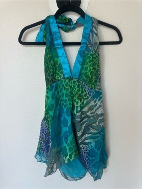 Y2K Euro Silk Beaded Animal Print Halter Top